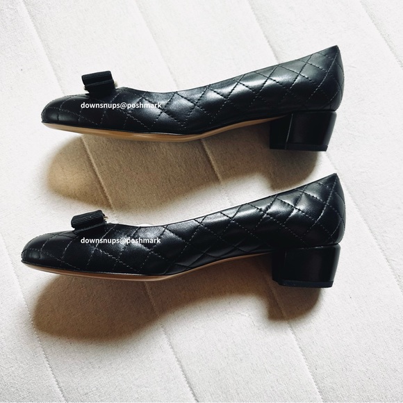 Salvatore Ferragamo Vera Q Signature Bow Quilted Low Block Heel Pumps - Picture 4 of 11